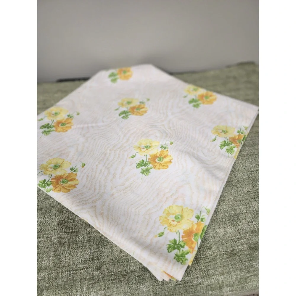 Vintage yellow white green  floral FLAT  bed sheet   66